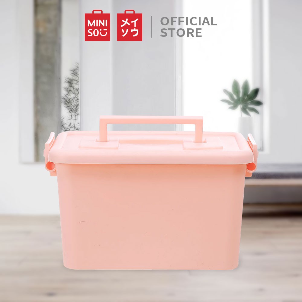 Thùng dựng đồ Miniso nắp cài (Trắng/Hồng)