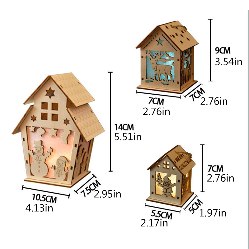 Ngôi nhà gỗ có đèn LED trang trí cây thông Noel