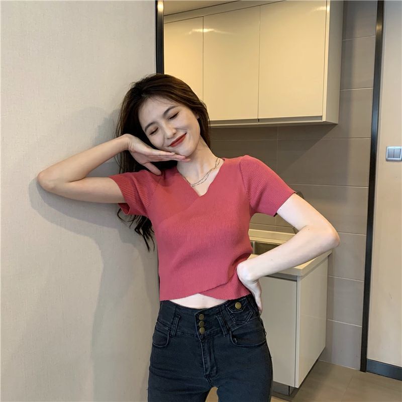 Áo Dệt Kim Tay Ngắn Dáng Ôm Thời Trang Mùa Hè Phong Cách Mới 2022