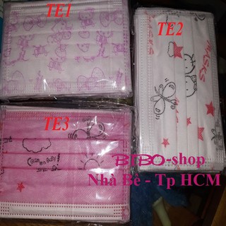 Khẩu trang y tế kháng khuẩn 4 lớp dành cho bé từ 5 đến 12 tuổi có hình dễ thương (hộp 50 cái) )(dành cho bé gái)
