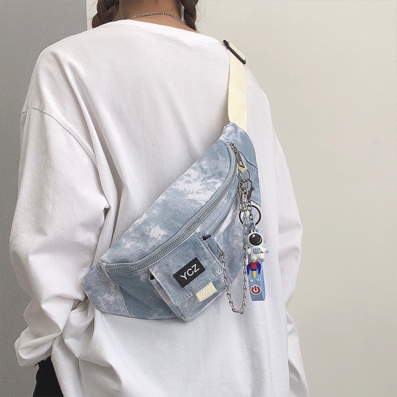 Túi ngực bao tử nam unisex thời trang ulzzang hàn quốc, Túi đeo chéo nữ đeo ngực đeo hông họa tiết loang kèm móc treo