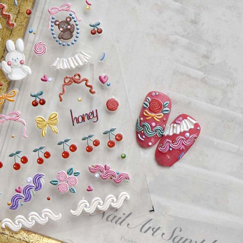 LILYES Miếng Dán Trang Trí Móng Tay Tự Dính Họa Tiết Hoạt Hình Mèo / Thỏ / Bọt Biển
