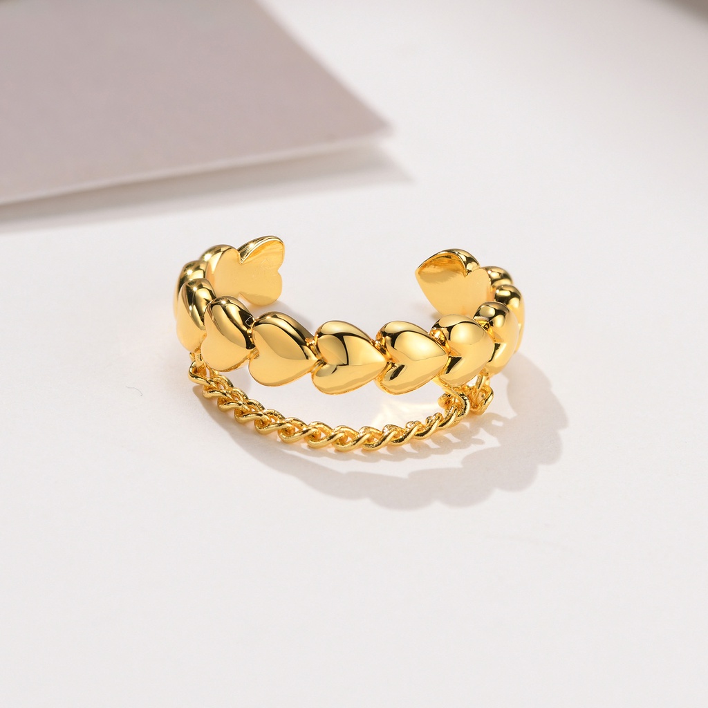 Vnox Nhẫn Đeo Tay Kim Loại Hình Trái Tim Hai Lớp Thời Trang