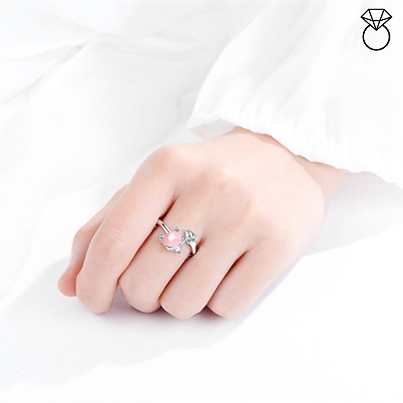 Nhẫn hở hình con cáo đính đá zircon hồng dễ thương
