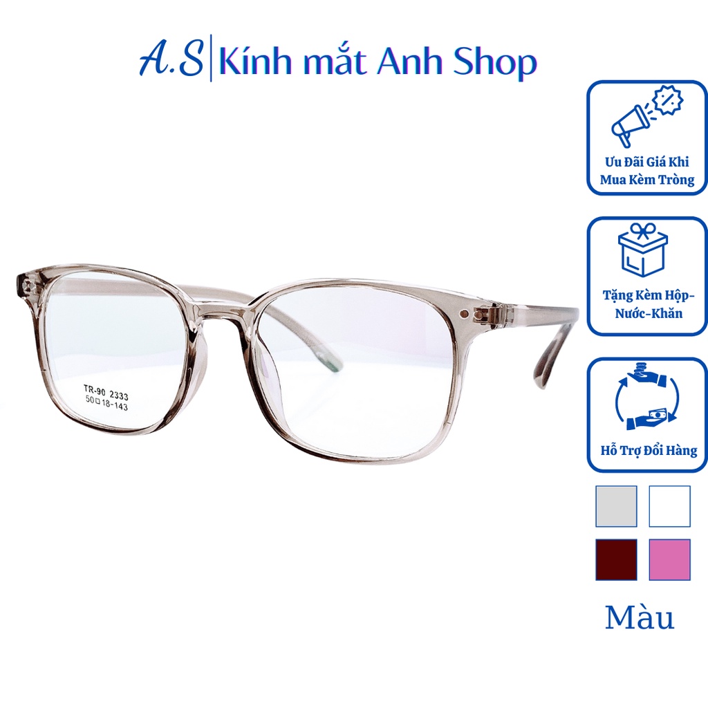 Gọng kính vuông nam nữ chất liệu nhựa dẻo bền khó gãy nhận cắt cận viễn loạn 2333