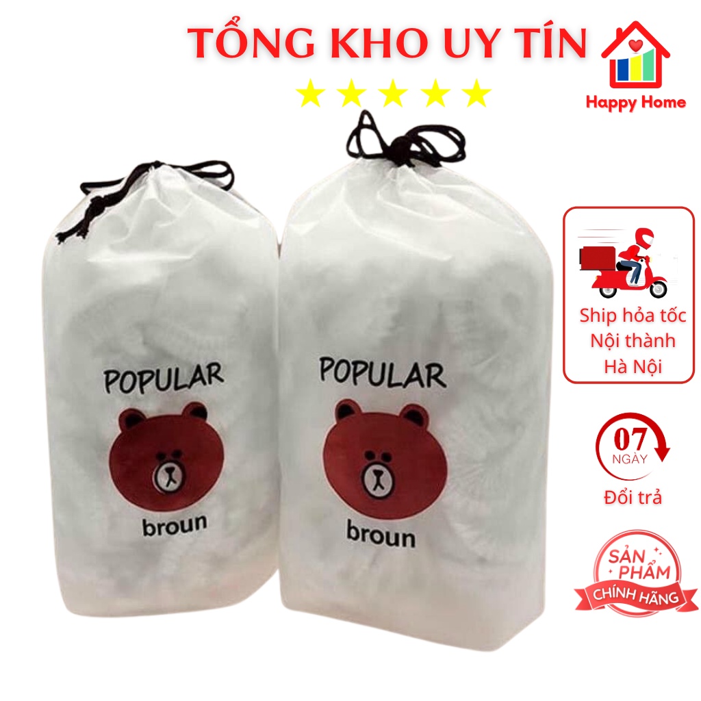 Màng bọc thực phẩm có chun co giãn tái sử dụng kèm túi gấu dễ thương gói 100 chiếc Happy Home