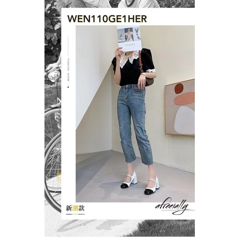 Giày cao gót 7 màu trắng đen quai ngọc mũi vuông phong cách Mary Jane 2022