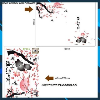[XẢ HÀNG] Decal dán tường phòng khách Cành đào thư pháp- DH062