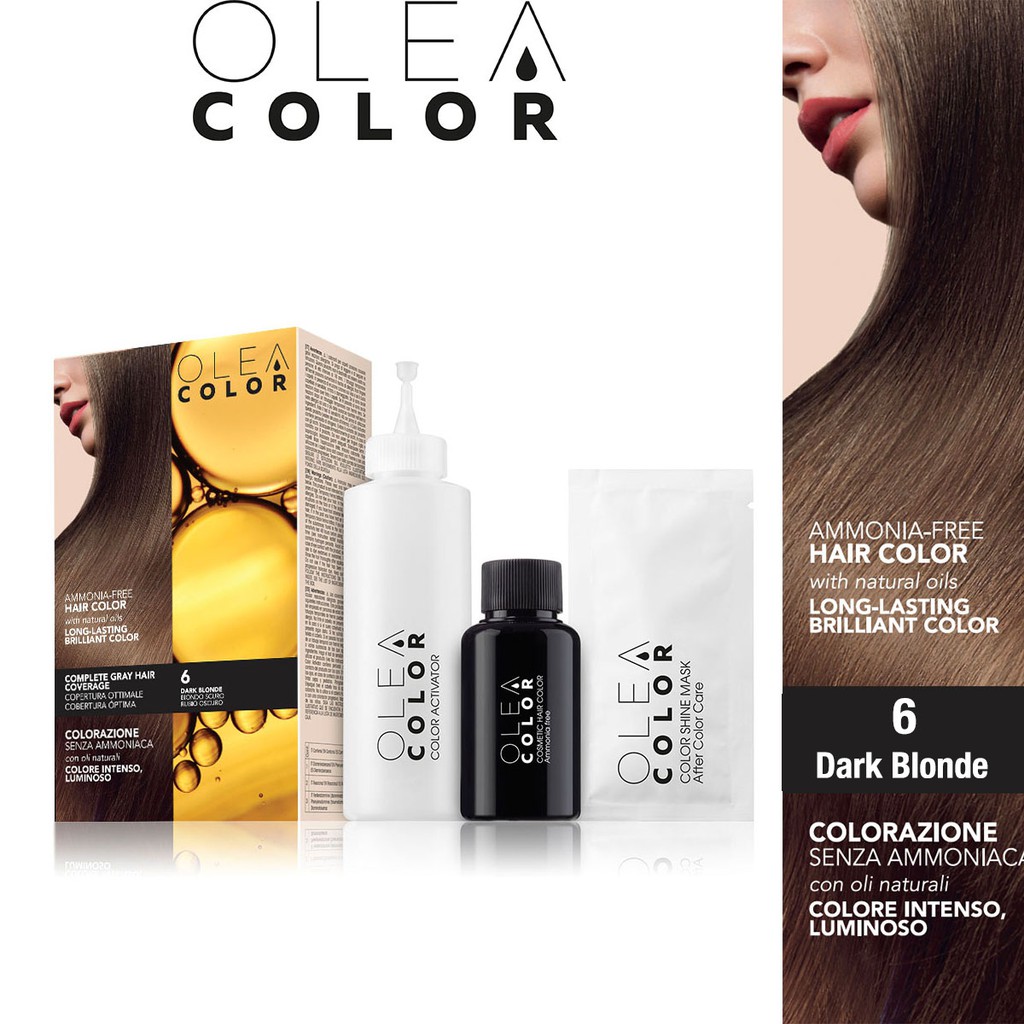 [Vàng sậm] Kem nhuộm dưỡng tóc không Amoniac Olea Color ITALY Màu 6 Dark Blonde