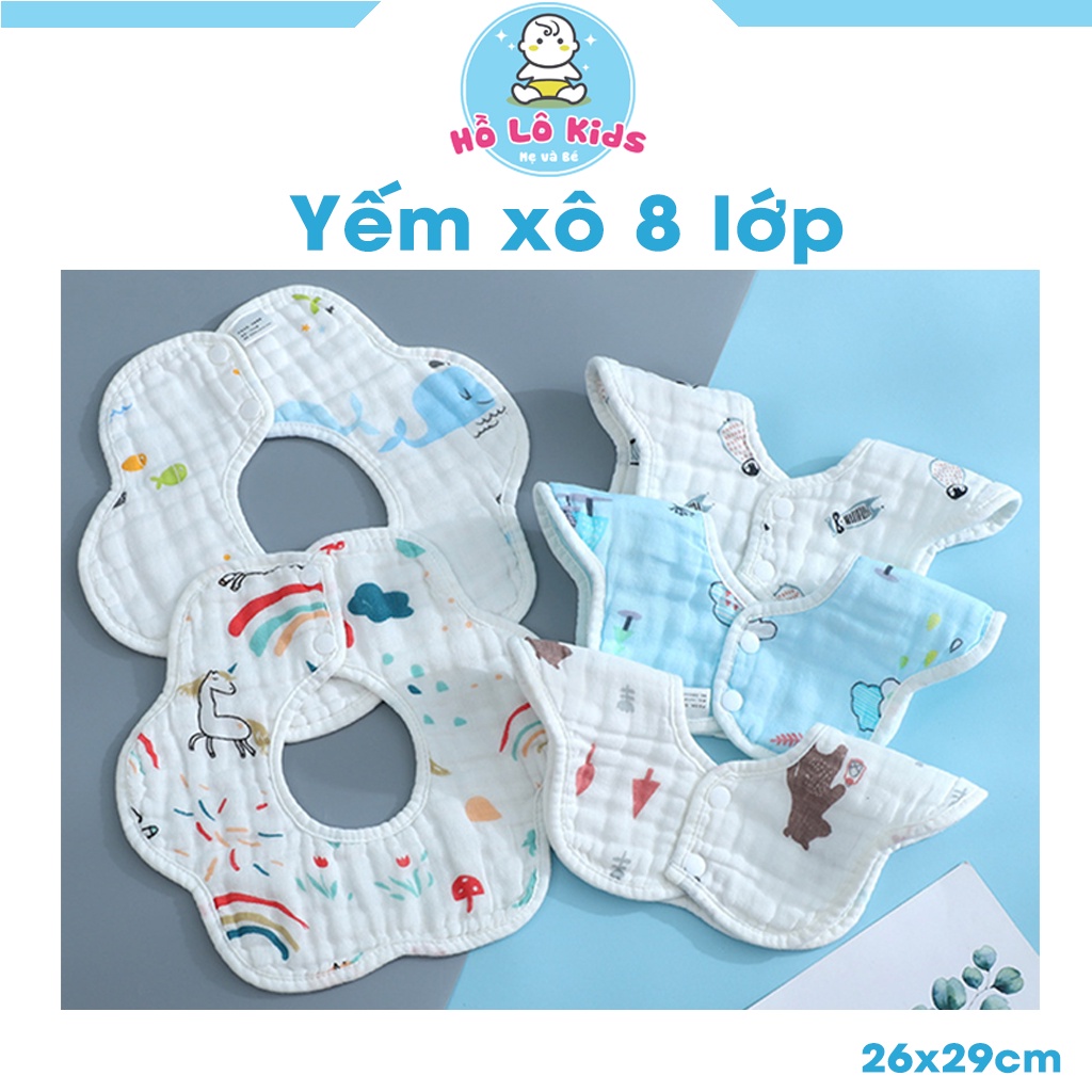 Yếm cho bé tròn xoay vải xô 8 lớp ăn dặm sơ sinh, nhiều họa tiết Hồ Lô Kids