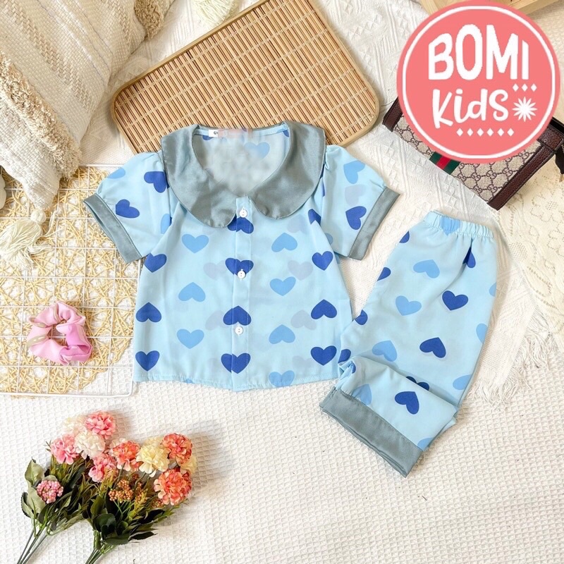 [ 10kg - 30kg ] Đồ Bộ Mặc Nhà Pijama Lụa Mango Ngố Lửng Cho Bé Gái