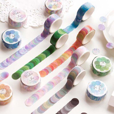 Cuộn băng keo dán washi hình chấm tròn nhiều màu sắc dễ thương 14*14mm