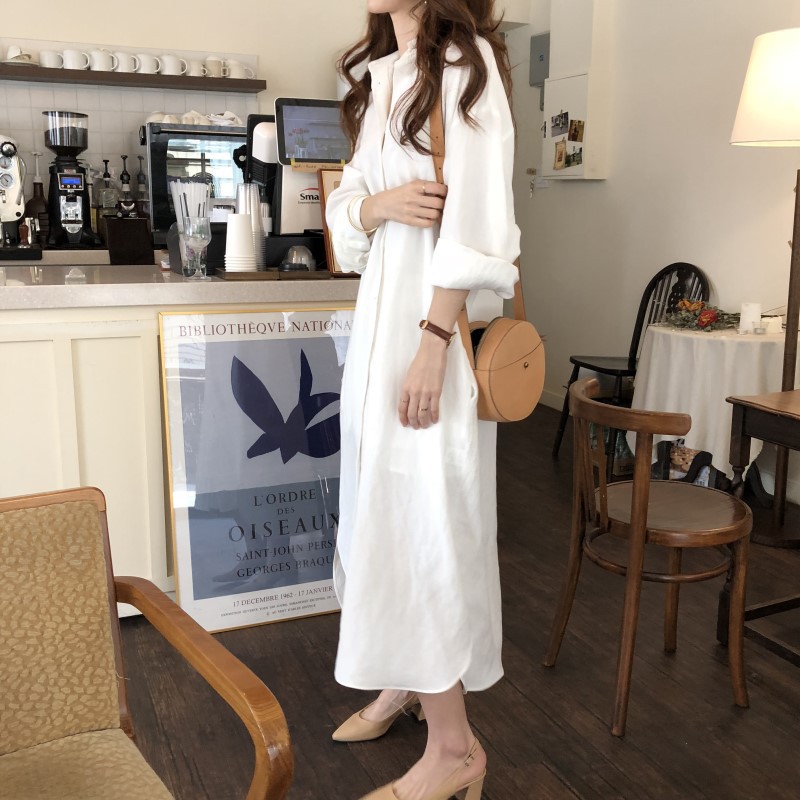 Đầm Sơ Mi Dáng Dài Form Rộng Chất Liệu Cotton Phong Cách Hàn Quốc