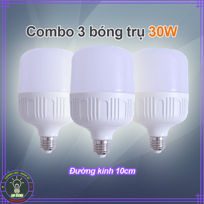 Combo 3 bóng đèn LED trụ tròn công suất 30W - ánh sáng trắng (bảo hành 1 năm - siêu sáng) | BigBuy360 - bigbuy360.vn