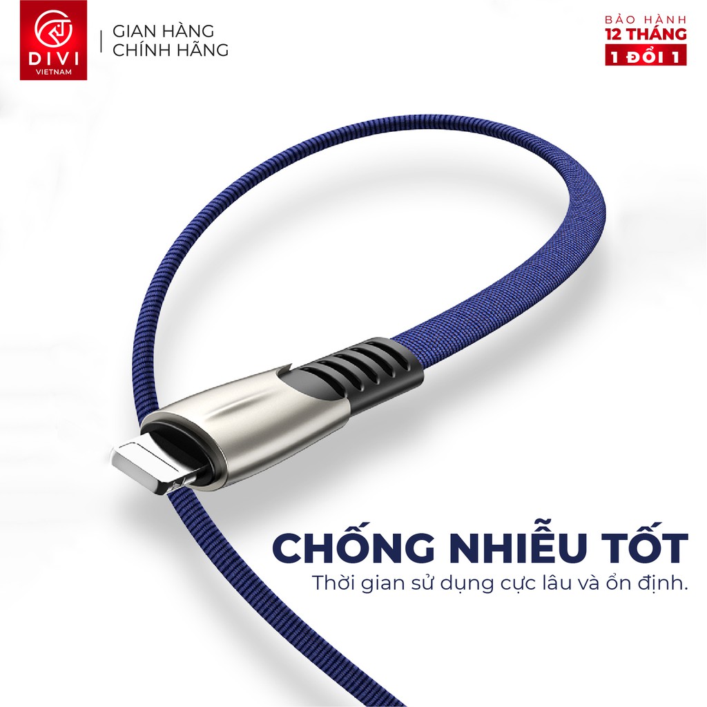 Dây cáp sạc điện thoại Type C DIVI - P413S - Vỏ bện Denim - Hàng Chính Hãng -Bảo hành 12 tháng