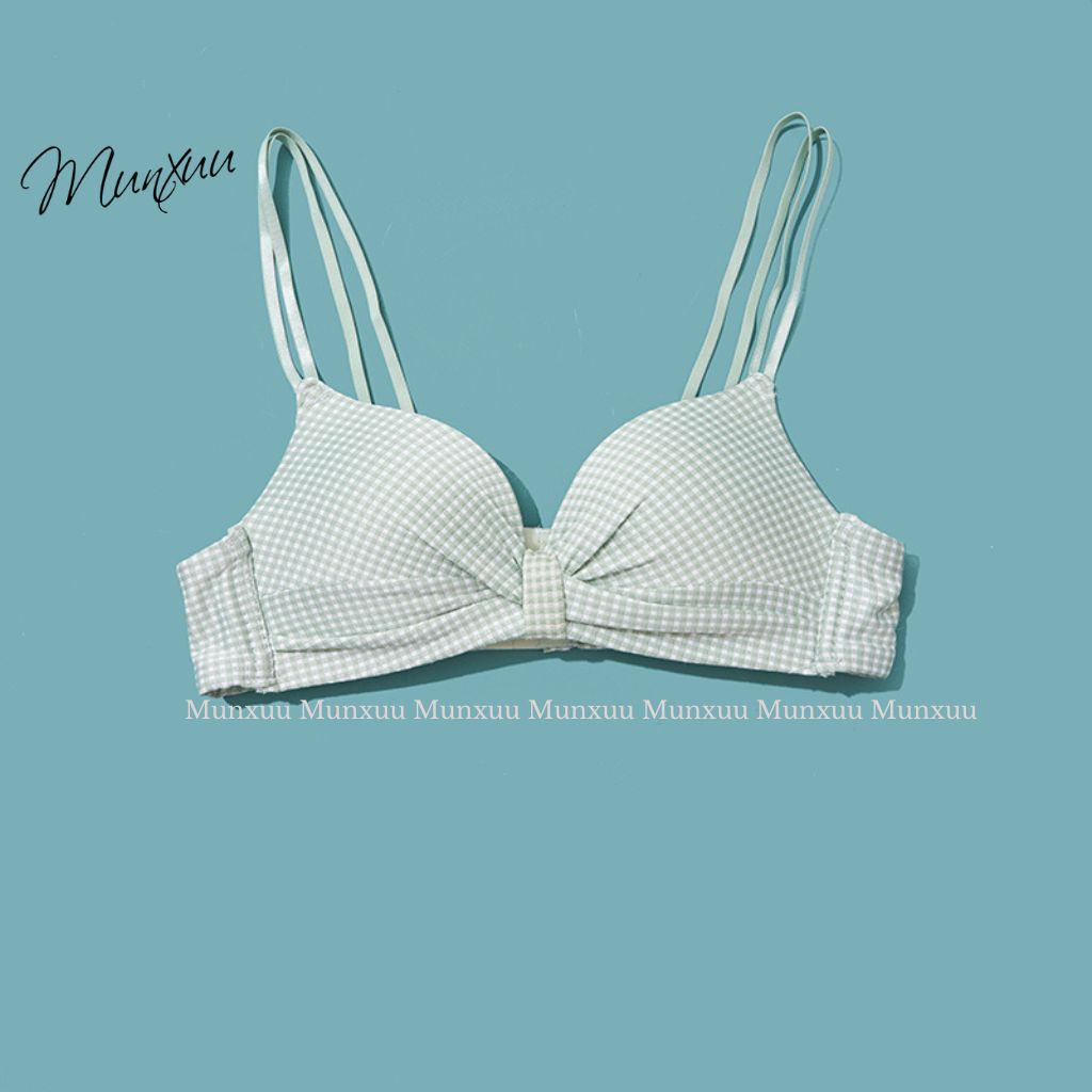 Áo ngực nữ kẻ caro đệm dày vừa không gọng MUNXUU, dây kép đan chéo nâng ngực gợi cảm - AV44