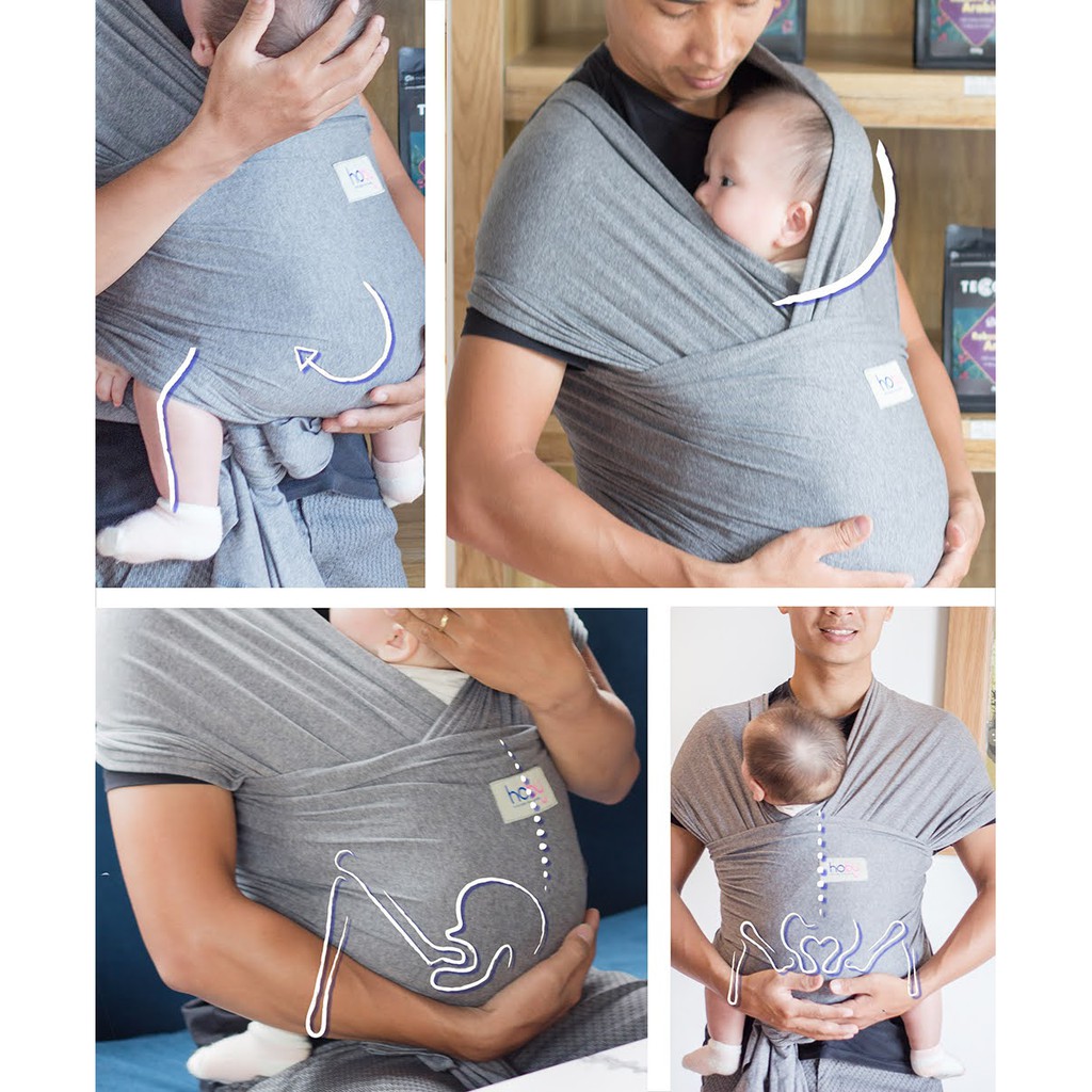 Địu vải cho bé Hoby Wrap, địu vải bằng cotton cho em bé sơ sinh, dễ dàng áp dụng phương pháp Kangaroo Care, Skin to Skin