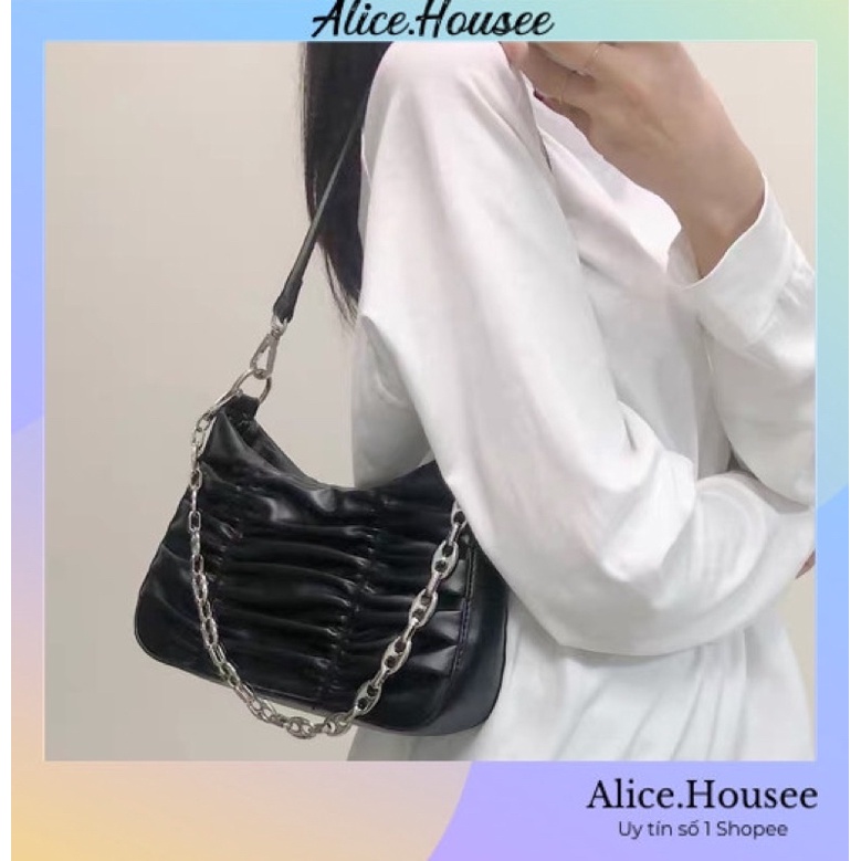 Túi kẹp nách nữ Alicehousee có dây xích đeo 2 dáng phong cách Hàn Quốc