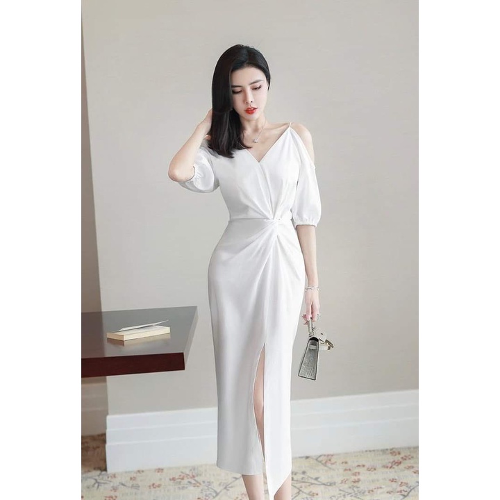 Váy nữ thiết kế dự tiệc,Đầm Body xoắn eo, tay giọt nước, cổ trái tim sang trọng, nữ tính