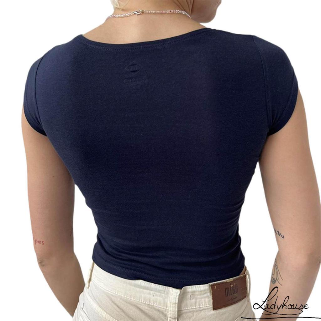 Áo Thun Cổ Tròn Tay Ngắn In Họa Tiết Bướm / Chấm Bi Thời Trang Mùa Hè Dành Cho Nữ