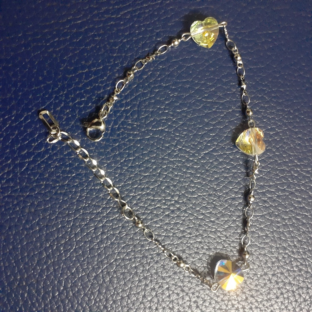 (Hình Thật 100%) Lắc tay inox xỏ ngang 3 trái tim nhiều màu lấp lánh pha lê - đẹp, không đen - chuẩn thời trang