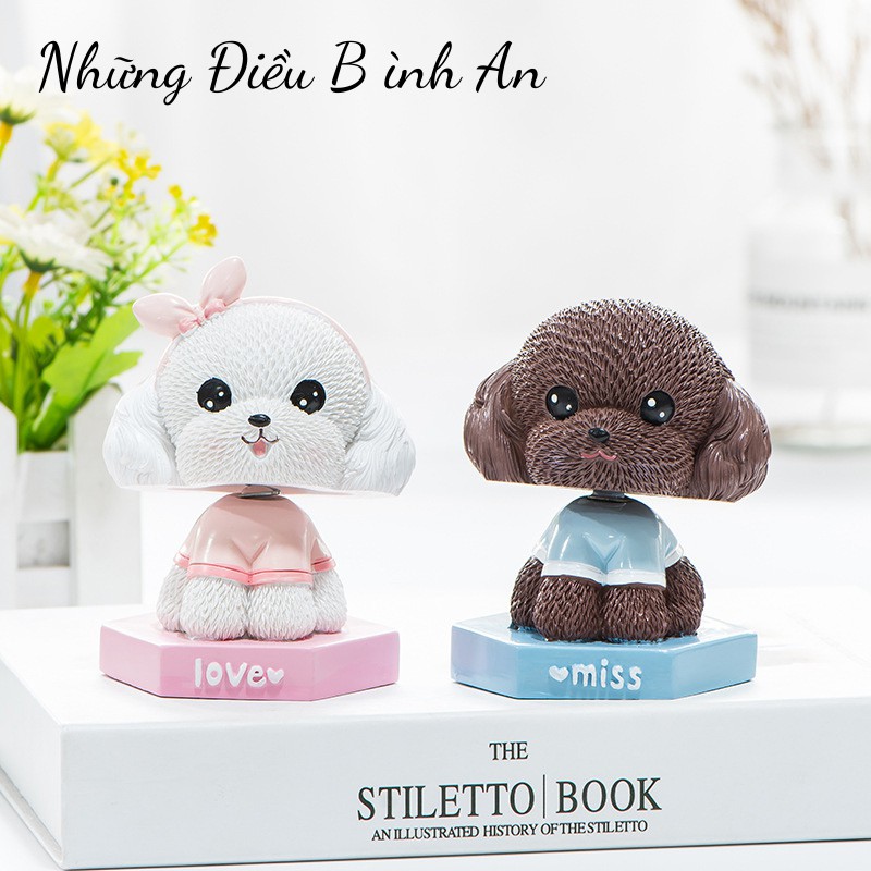 Tượng Cún con Poodle cổ lắc lò so trang trí ô tô, bàn làm việc dễ thương 💕FREESHIP 50k💕 - Những Điều Bình An