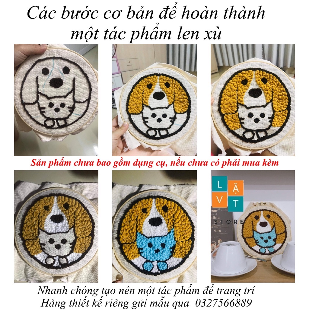 Bộ Len Xù Phong Cách Chibi- Punch Needle- Có Video Hướng Dẫn Cho Người Mới Bắt Đầu