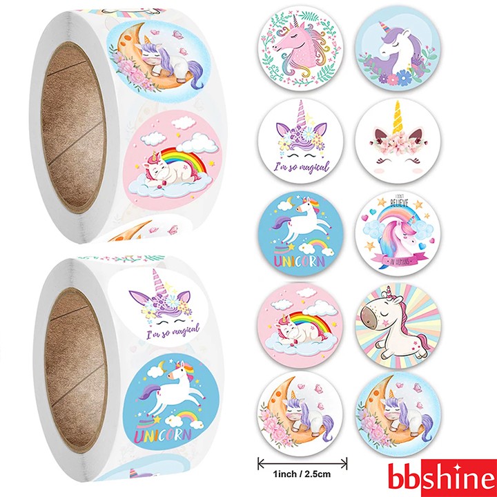 Sticker Unicorn, cuộn 500 sticker khen thưởng với nhiều họa tiết đáng yêu cho giờ học của bé thêm thú vị BBShine - ST014