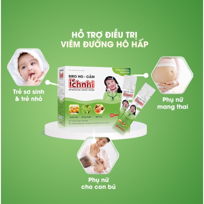 Siro ho cảm Ích Nhi hỗ trợ giải cảm, giảm ho, sổ mũi, tiêu đờm, dùng cho trẻ sơ sinh, hộp 30 gói x 5ml