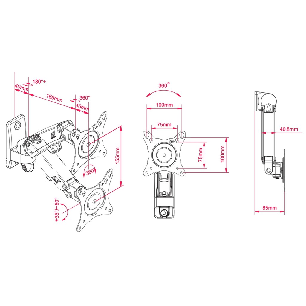 Giá treo màn hình máy tính NB-F120 17 - 27 Inch - Gắn Tường Xoay 360 Độ - Điều Chỉnh Cao Thấp