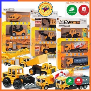 Đồ chơi xe ô tô Bộ sưu tập 3 xe công trường, xe cẩu, xe bom, xe tải, máy bay, xe bồn bê tông