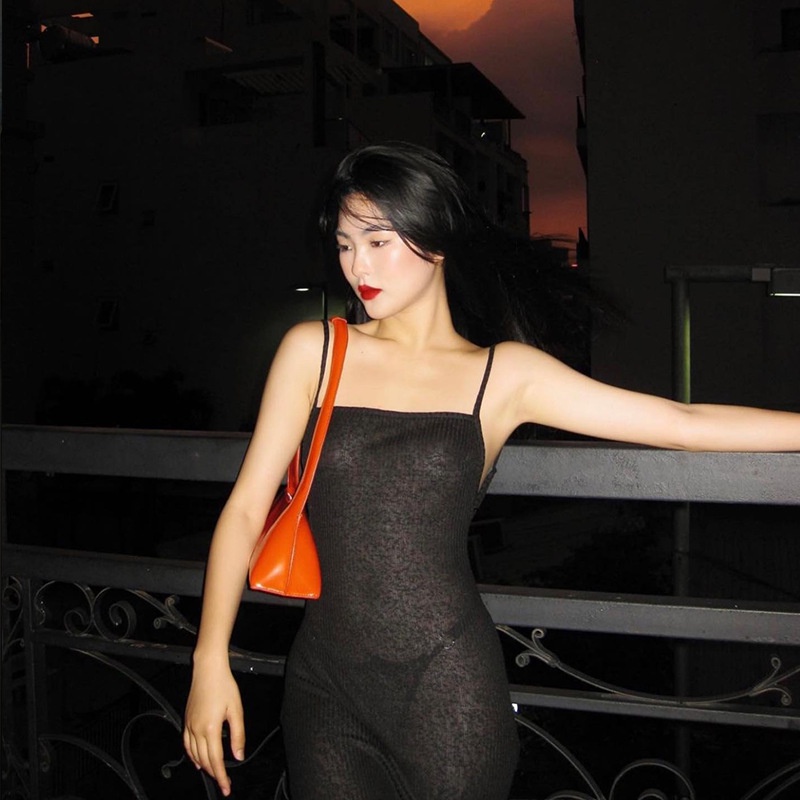 DUNEA Đầm midi hai dây hở lưng phong cách quyến rũ dành cho nữ