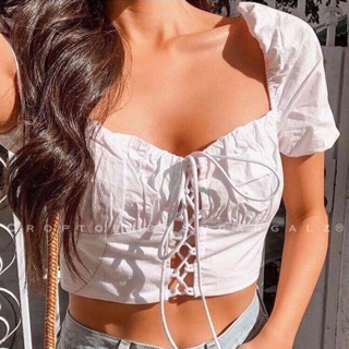 Áo croptop đan dây cổ vuông chất thô chun - by SugarG
