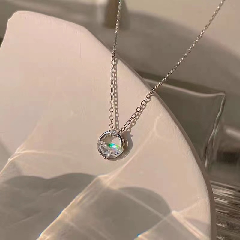 Qingquan Vòng cổ Mặt Pha Lê Hình Học Rỗng Nhẹ Nhàng Sang Trọng Thời Trang