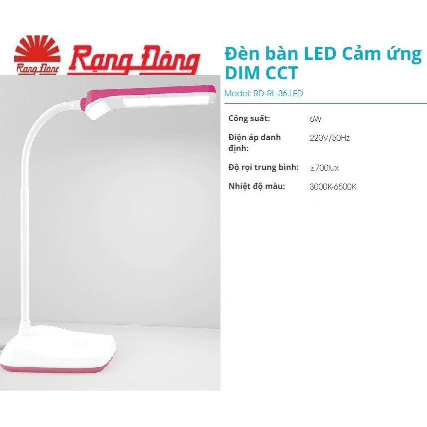 Đèn bàn cảm ứng đổi 4 màu, chống cận 6W LED Rạng Đông, điều chỉnh tăng giảm được độ sáng