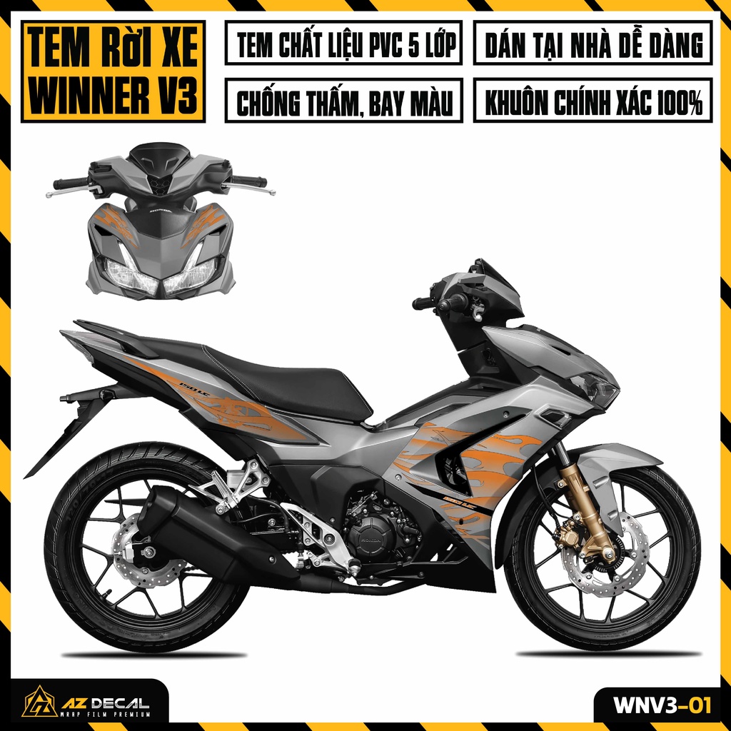 Decal Rời Xe Winner X 2022 - Winner V3 Mẫu Vân Rồng | WNV3-01 | Tem Cắt Sẵn Dễ Dán Cho Xe Đen Đỏ Trắng Xám