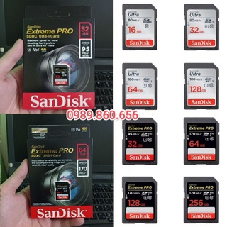 Thẻ nhớ SD Sandisk 32G 64G Ultra Class 10 và Extreme Pro tốc độ cao 4K chuyên dụng cho máy ảnh máy quay phim