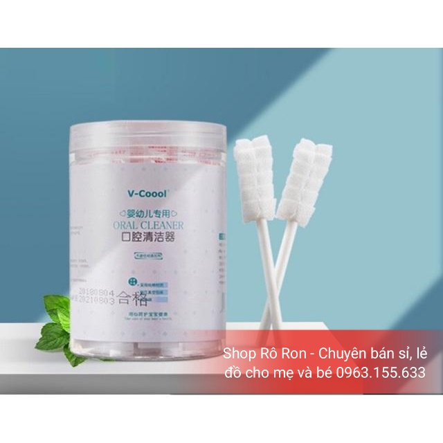 Que gạc rơ lưỡi VCOOL - Hộp 30 que tưa lưỡi VCOOOL vệ sinh miệng cho bé sơ sinh - Shop Rô Ron