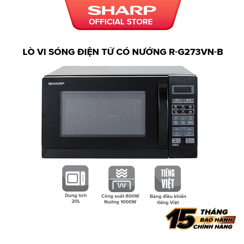 [Mã ELBAU10 giảm 10% đơn 500K]Lò Vi Sóng Kết Hợp Nướng Sharp R-G273VN-B 20L