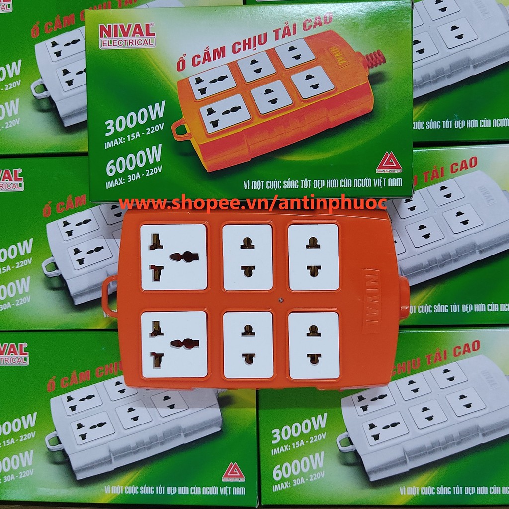 Ổ cắm điện không dây chịu tải cao 6000W NIVAL - lõi sứ, vỏ siêu bền - ổ cắm điện công suất cao 6 ổ