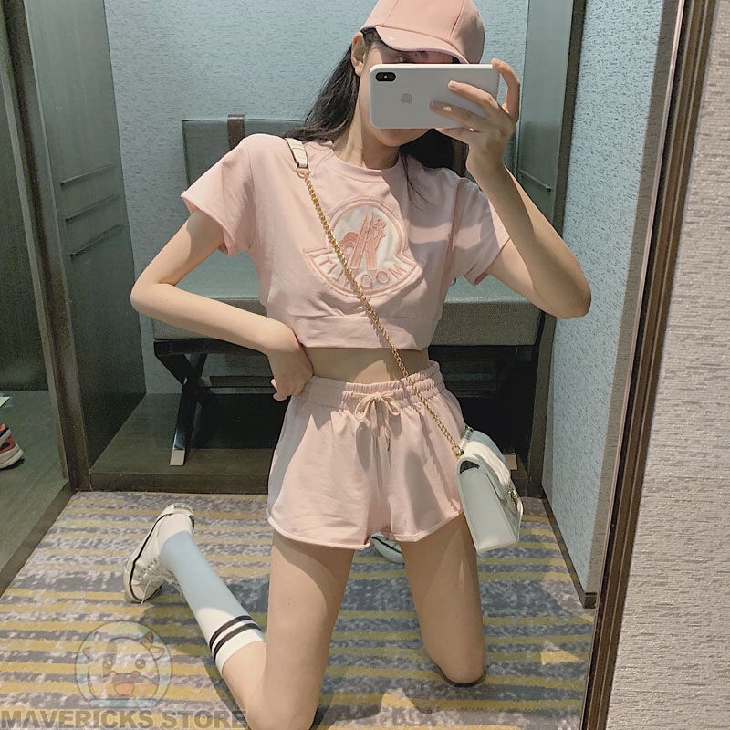 Set Áo Thun Ngắn Tay + Quần short Ống Rộng Thời Trang Thể Thao Cho Nữ