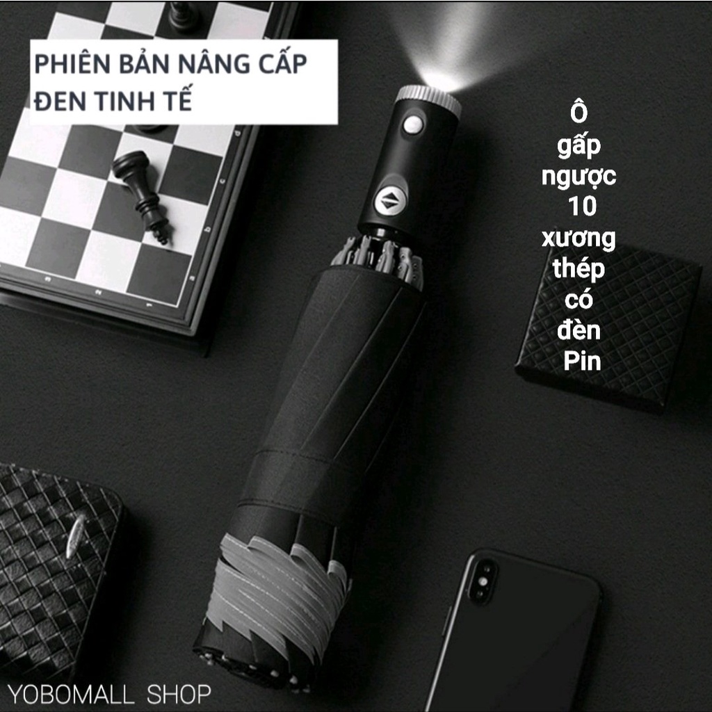 Ô Dù Gấp Ngược Tự Động Phủ Vinyl Chống Tia Cực Tím UV, Ô Đèn Pin Siêu Sáng Làm Quà Tặng Che Nắng Mưa - Yobomall