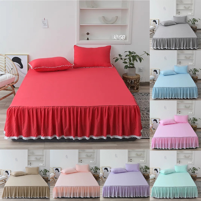 Bộ Ga Giường Đôi 3 Trong 1 Co Giãn Cỡ Queen King Với Váy Diềm Xếp Nếp Dễ Dàng Vừa Vặn, Cadar, Free 2 Vỏ Gối