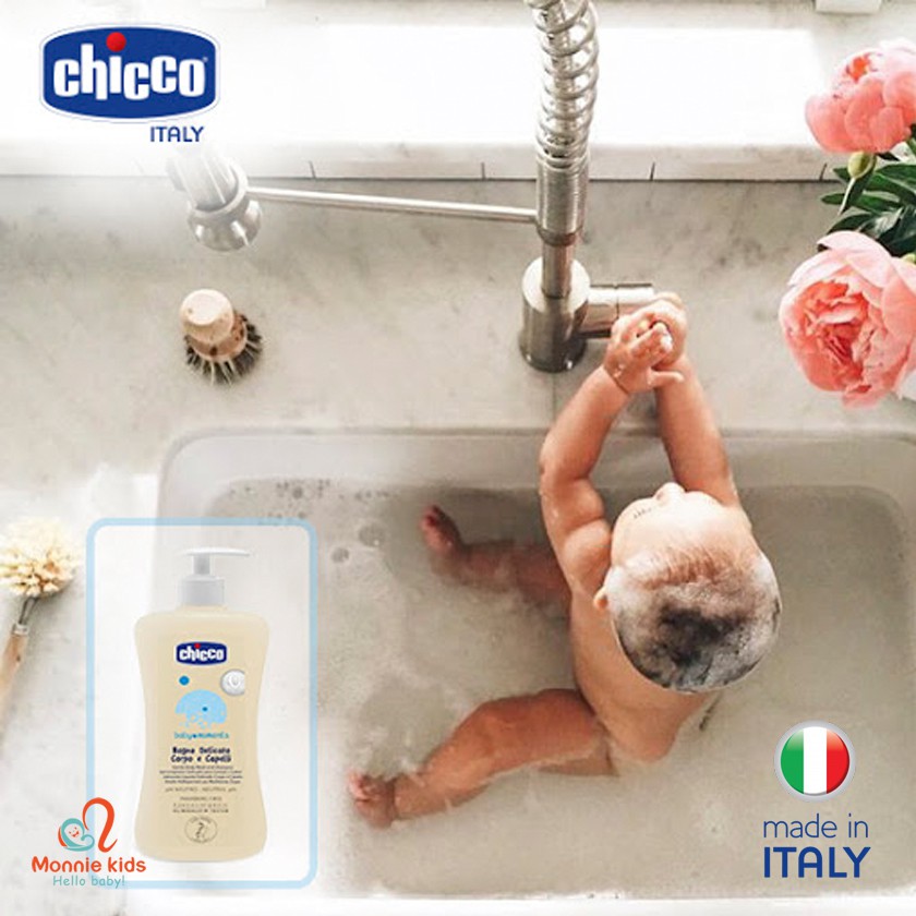 Sữa tắm gội cho bé CHICCO 500ml 0m+, sữa tắm yến mạch cấp ẩm da cho trẻ em - Monnie Kids