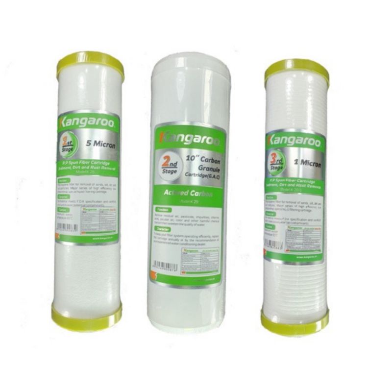 0Bộ 3 Lõi Lọc Nước Số 1-2-3 Lọc Thô Chính Hãng Kangaroo, Thay Thế Được Hầu Hết Cho Các Máy RO