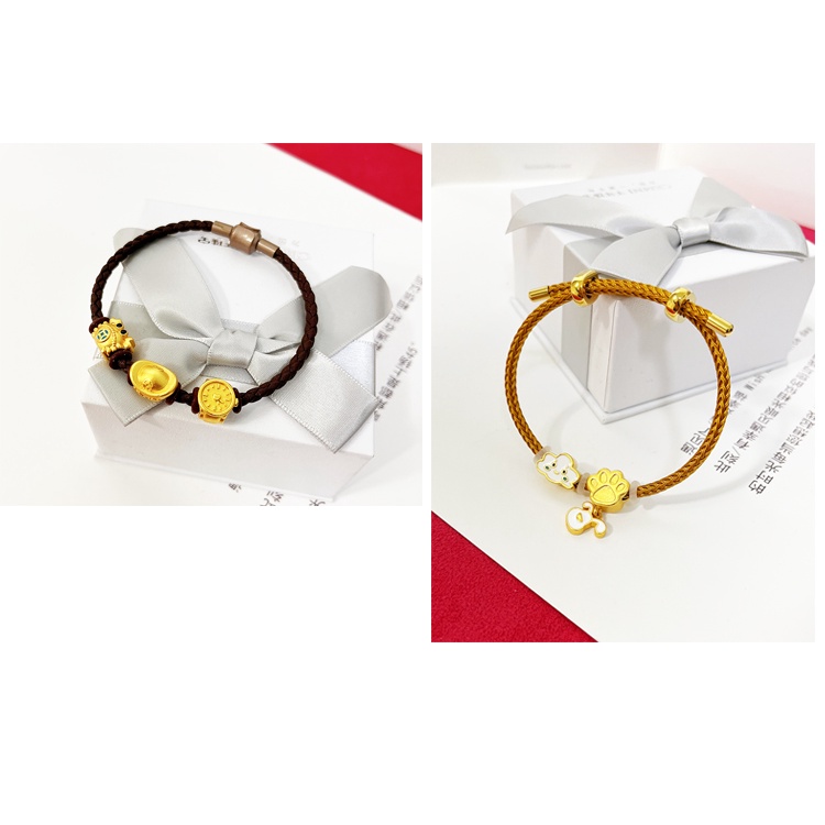 Vòng Tay Dây Da Bện Phối Hạt Đồng Mạ Vàng Thời Trang Cho Nữ