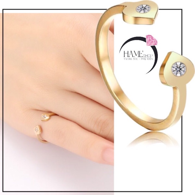 Nhẫn Titan 2 Trái Tim - Free Size 3 Màu