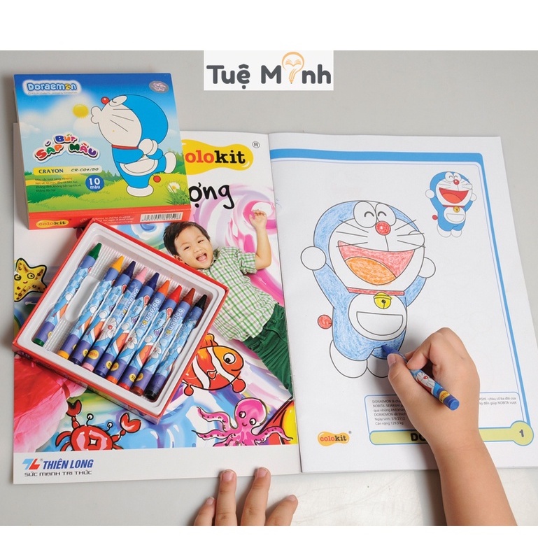 Bút Sáp tô màu bộ 10 màu Thiên Long Colokit Doraemon CR-C04/DO, sáp vẽ màu mịn tươi sáng