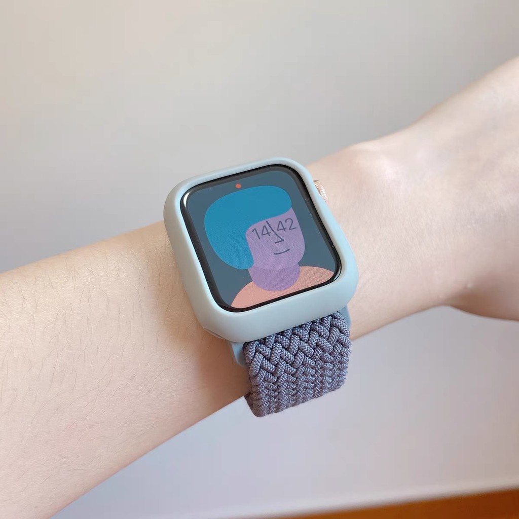 Set ốp silicone mềm + dây đeo nylon co giãn có thể điều chỉnh cho Apple Watch 7/6/5/SE iwatch 45/44/42/41/38mm