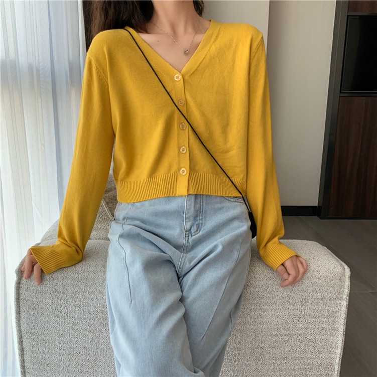 IELGY  Áo Khoác cardigan Tay Dài Cổ Chữ V Đơn Giản Thời Trang Dành Cho Nữ